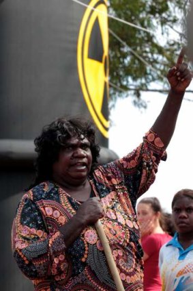 Aboriginal leader Diane Stokes protests at Muckaty Station.