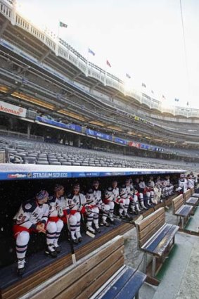 The New York Rangers wait in the dugout.