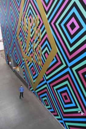 Reko Rennie's enormous mural at Brisbane's Gallery of Modern Art. Photo: Renee Melides