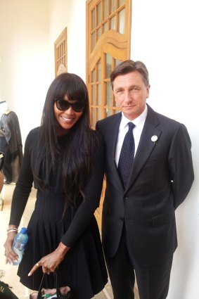 Slovenia's President Borut Pahor with Naomi Campbell at Nelson Mandela's funeral, in Johannesburg, South Africa, in 2013.