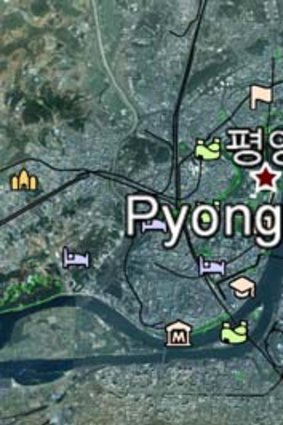 The North Korean capital of Pyongyang is visible on a satellite image from Google Earth.