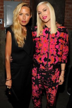 Gwen Stefani, wearing one of her latest designs, with celebrity stylist Rachel Zoe at her L.A.M.B fashion week show.