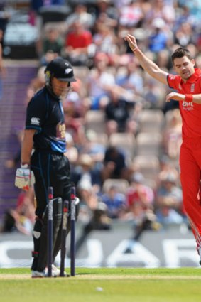 Swing shift ... James Anderson celebrates another wicket against New Zealand.