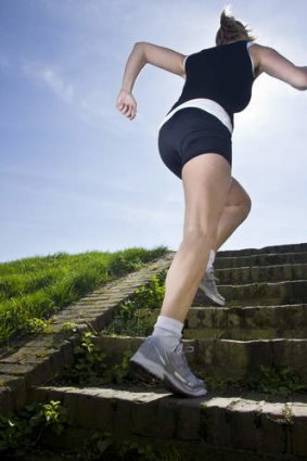 Uphill battle: Sprints climbing steps can be part of a high-intensity workout.