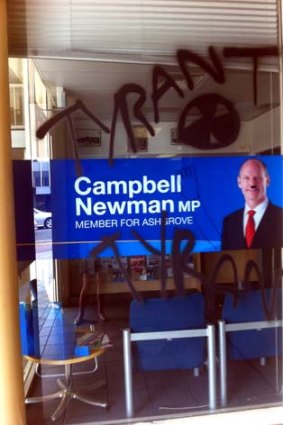 Queensland Premier Campbell Newman's electorate office has been vandalised.