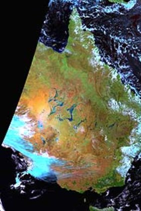 A satellite picture shows water inland.
