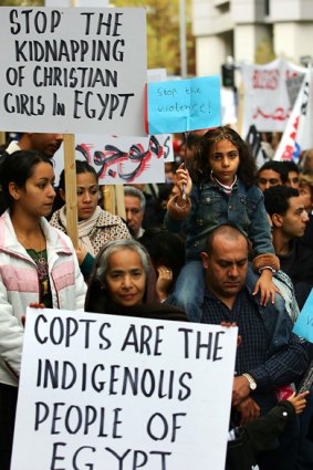 Egyptian Coptic Christians marched in Melbourne in 2006 in protest against persecution by Muslims. The community will hold marches in Sydney and Melbourne today after the Christmas massacre of Christians.