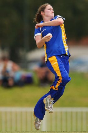 Rene Farrell of ACT bowls during a WNCL match between ACT and New South Wales at Robertson Oval.