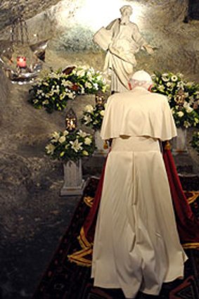 Pope Benedict XVI prays in Saint Paul's Grotto in Rabat.