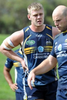 Tom Staniforth, left, and Stephen Moore in training with the Brumbies.