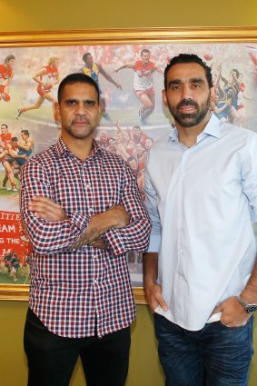 Working together: Sydney Swans players Adam Goodes and Michael O'Loughlin.