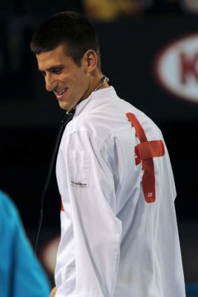 Doc-ovic: Novak Djokovic hams it up during a legends match on Thursday.