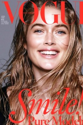 Supermodel Doutzen Kroes smiles like a crocodile on the cover of the German Vogue dedicated to smiles.