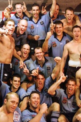 Free-spirited: The NSW team celebrates taking an unassailable 2-0 lead in the 2000 Origin series with a win in Brisbane.