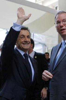 President Nicolas Sarkozy, left, and Google executive chairman Eric Schmidt at the opening.