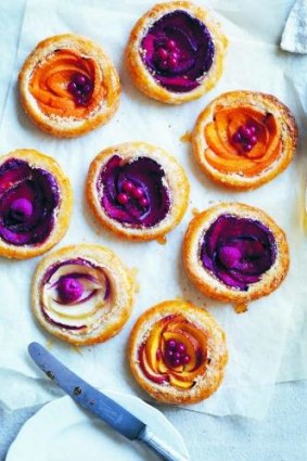 Stone fruit almond tarts, a recipe from Something for everyone, a cookbook by Louise Fulton Keats.