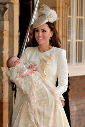 Hello, baby: The Duchess of Cambridge with Prince George after his christening at the Chapel Royal.