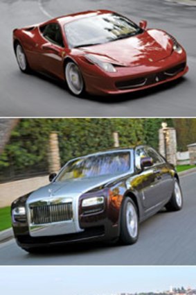 Big spenders ... from top to bottom, Ferrari 458 Italia; Rolls-Royce Ghost; Maserati GranCabrio.