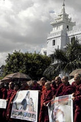 Buddhist monks rally in Rangoon against renewed ethnic violence in Rakhine state.