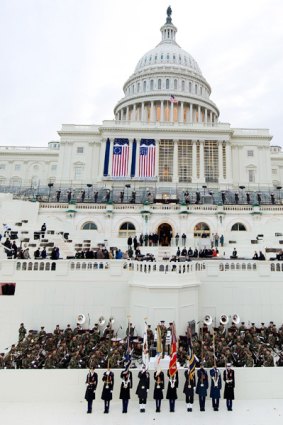 A dress rehearsal at Washington's Capitol Dome for next week's swearing-in of the 44th president, Barack Obama.
