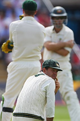 Ricky Ponting watches the ball roll to the boundary during the first Test.