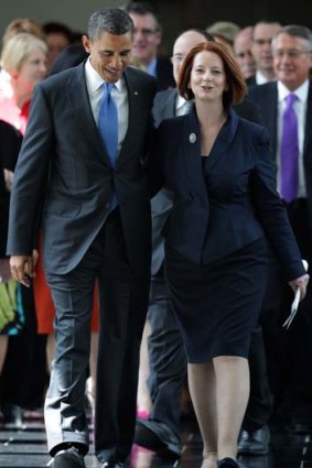 Charismatic ... Prime Minister Julia Gillard and US President Barack Obama at Parliament House in Canberra.