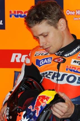 Casey Stoner before the qualifying session of the Japanese MotoGP yesterday.