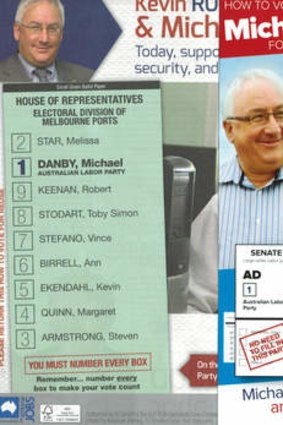Labor MP Michael Danby's two how-to-vote cards.