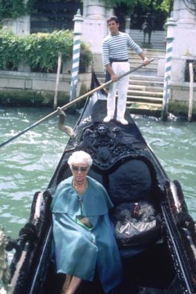 An artful life: Peggy Guggenheim and pet dog in a gondola outside her home in the Palazzo Venier dei Leoni on the Grand Canal in 1968.