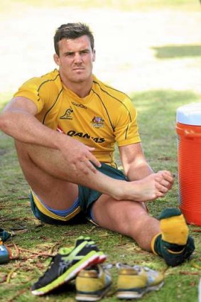 Kane Douglas after injuring his ankle at a Wallabies' training camp.