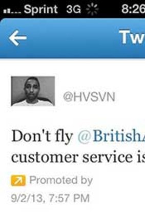 Hasan Syed's promoted tweet about British Airways.