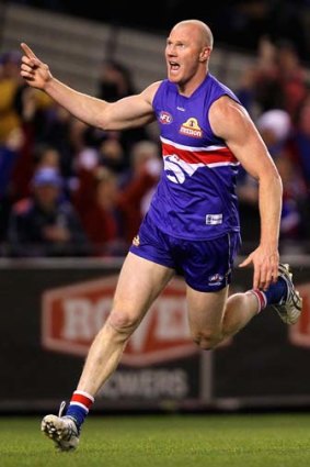 Barry Hall celebrates kicking the first of his four-goal haul.