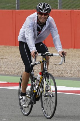 Checking out the track before the race.