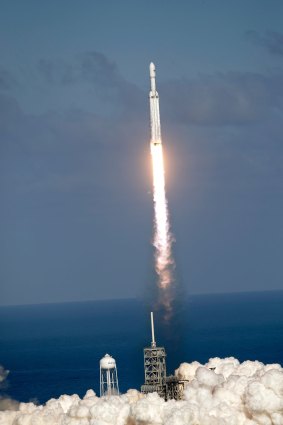 The Falcon 9 SpaceX heavy rocket lifts off from pad 39A at the Kennedy Space Centre in Cape Canaveral, Florida.