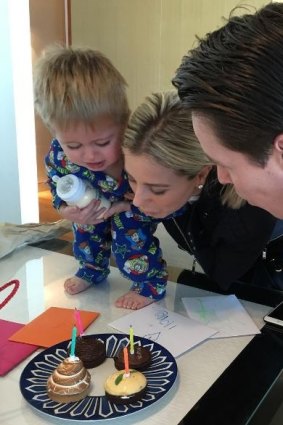 Roxy Jacenko celebrating her most recent birthday with husband Oliver Curtis and son Hunter.