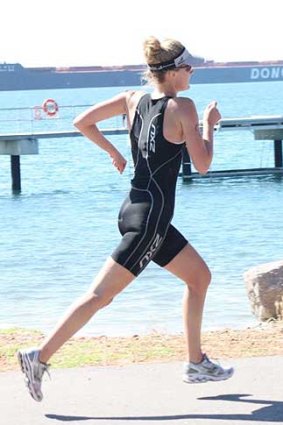 Anthea Stacey competing in the Busselton Half Ironman at the weekend.