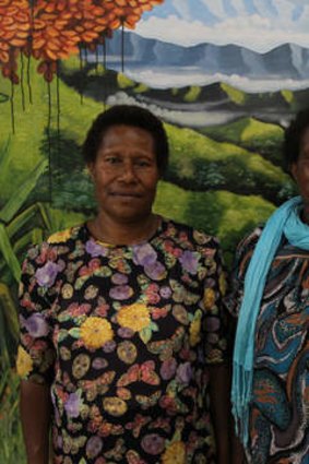 Give peace a chance … founding member of Kup Women for Peace, Mary Kini (at left), with Monica Paulus.