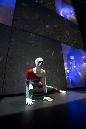 Installation shot of David Bowie at the Victoria and Albert Museum in London.