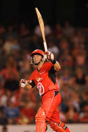 Brad Hodge smashes a six during the 2011 Big Bash League.