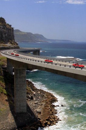 A-list ... Ferraris hug the Sea Cliff Bridge.