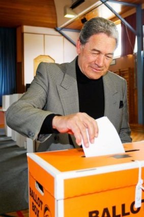 NZ First leader Winston Peters votes. He could be a kingmaker during negotiations to form a government.