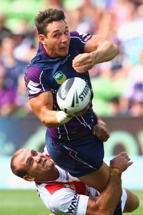 On song: The Storm's Billy Slater was instrumental in the Storm's 20-point win over the Dragons.