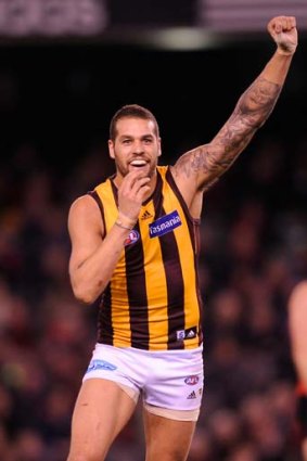 Eight of the best: Lance Franklin had (another) night out against the Bombers.