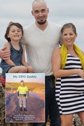 Rory, Aimee O'Brien and their children. Aimee's book, 'My FIFO Daddy' (inset).