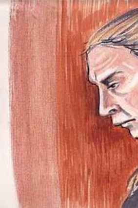 An artist's sketch of Allyson McConnell in court during her murder trial. <em>Illustration: Courtesy of The Edmonton Journal</em>