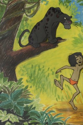 Bagheera watches Mowgli and Baloo dance in Disney's <i>The Jungle Book</i>  from 1967.