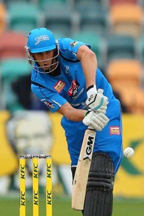 Hearty Hales: Alex Hales on his way to 49 off 19 balls for the Adelaide Strikers.