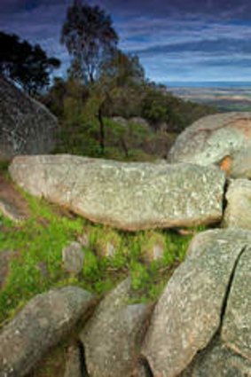 The granite mounds of the You Yangs rise 364 metres from the wooded plain, forming a dramatic backdrop to the north of Lara.