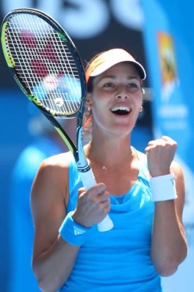 Winner: Ana Ivanovic of Serbia celebrates winning her fourth round match against Serena Williams of the United States during day seven of the 2014 Australian Open at Melbourne Park.