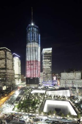 The One World Trade Centre and the September 11 Memorial are ablaze in lights in preparation for the city marking the 10th anniversary of the terrorist attacks.